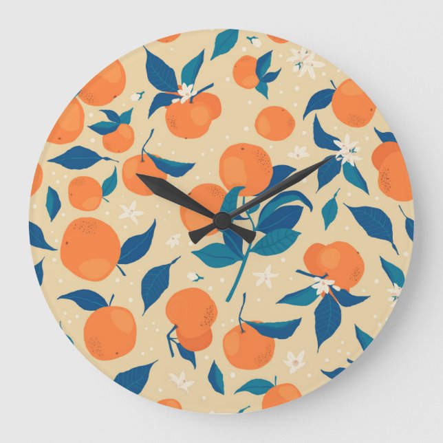 Reloj Redondo Grande Ramas de naranjas: Patrón de fondo beige (Anverso)