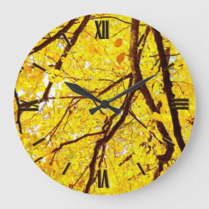 Reloj Redondo Grande Ramas de otoño - amarillo dorado