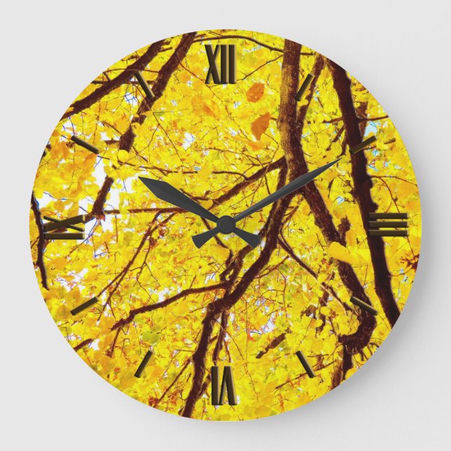 Reloj Redondo Grande Ramas de otoño - amarillo dorado (Anverso)