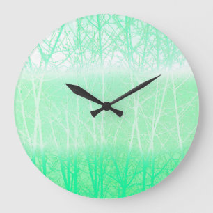 Reloj Redondo Grande Ramas Verdes Menta Niebla Helada