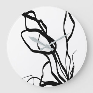 Reloj Redondo Grande Ramo Blanco: Blanco y Negro Abstracto