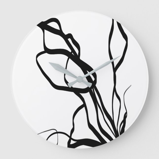Reloj Redondo Grande Ramo Blanco: Blanco y Negro Abstracto (Anverso)