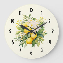 Reloj Redondo Grande Ramo de limón con flores blancas