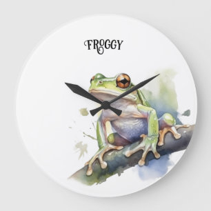 Reloj Redondo Grande Rana arborícola acuarela linda, personalizada