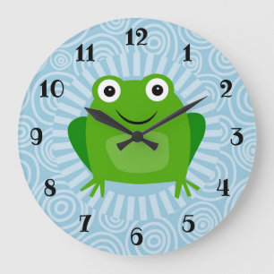Reloj Redondo Grande Rana divertida - Froggy lindo en azul