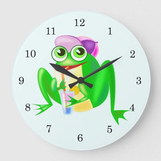 Reloj Redondo Grande Rana feliz Fiesta (Anverso)
