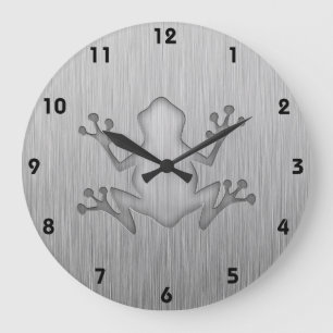 Reloj Redondo Grande Rana metalizado cepillada de la mirada