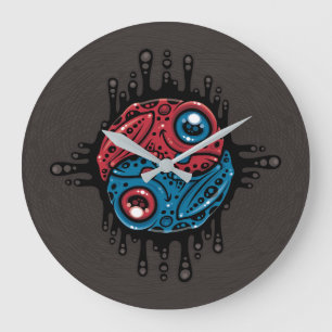 Reloj Redondo Grande Rana Veneno Roja y Azul Vibrante Yin Yang