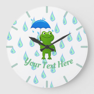 Reloj Redondo Grande Rana y lluvia kawaii