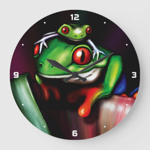 Reloj Redondo Grande Ranas arbóreas observadas rojo