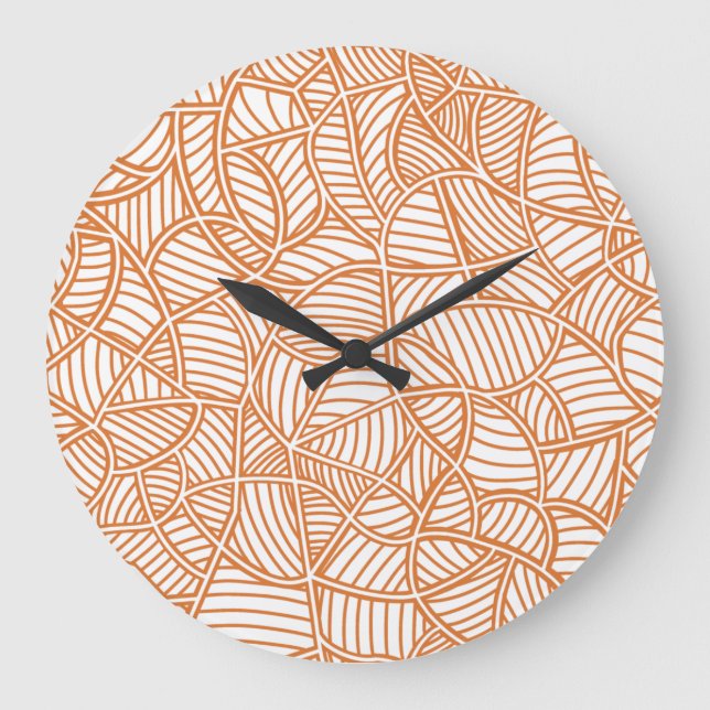 Reloj Redondo Grande Random Leaf Mosaic Dark Naranja (Anverso)