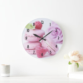 Reloj Redondo Grande Raspberry rosa Macarons Foto pastelería francesa
