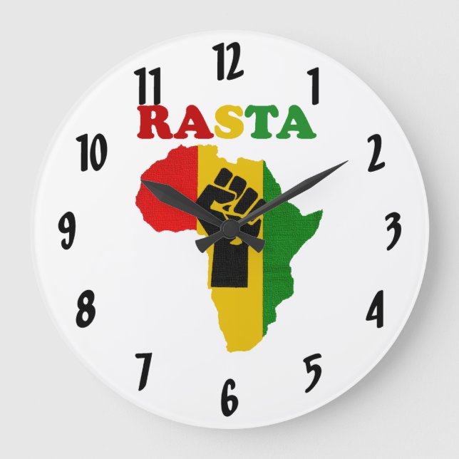 Reloj Redondo Grande Rasta Black Power Fist over Africa Wall Clock (Anverso)