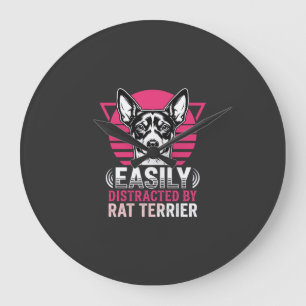 Reloj Redondo Grande Rat Terrier Fácilmente Distraído Perro Retro