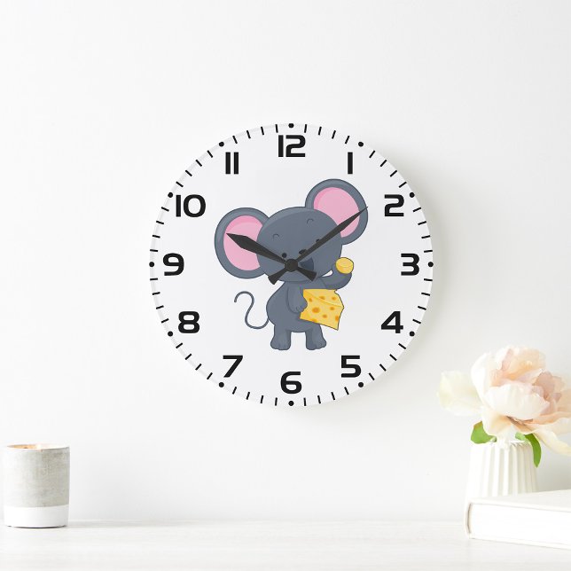 Reloj Redondo Grande Ratón de Dibujos Animados con Queso Animal Adorabl (Subido por el creador)