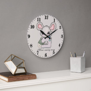 Reloj Redondo Grande ratón de habitación de costura lindo