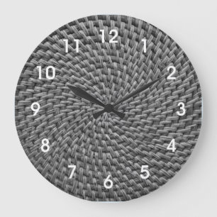 Reloj Redondo Grande Rattan Wicker Boho Monograma    Tejido de vaqueroG