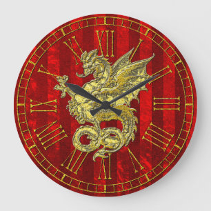 Reloj Redondo Grande Raya roja del Relieve metalizado del dragón del