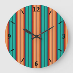 Reloj Redondo Grande Rayas arcoiris turquesa roja, Naranja suroeste