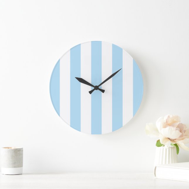 Reloj Redondo Grande Rayas azules, rayas blancas, patrón rayado (Hogar)
