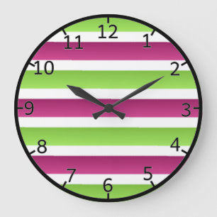 Reloj Redondo Grande Rayas blancas y verdes púrpuras