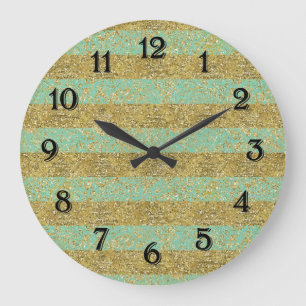 Reloj Redondo Grande Rayas brillantes de oro menta