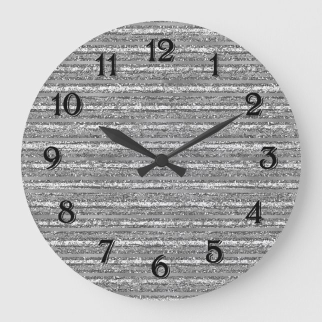 Reloj Redondo Grande Rayas Brillantes Plateadas (Anverso)