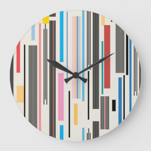 Reloj Redondo Grande Rayas coloridas: mezcla de patrones gráficos