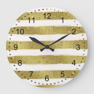 Reloj Redondo Grande Rayas Corazones Dorados
