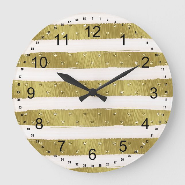 Reloj Redondo Grande Rayas Corazones Dorados (Anverso)