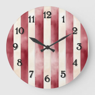 Reloj Redondo Grande Rayas Cremas Rojas Cálidas