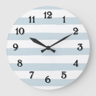 Reloj Redondo Grande Rayas de acuarela azules y blancas