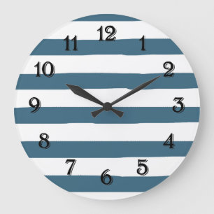 Reloj Redondo Grande Rayas de acuarela azules y blancas