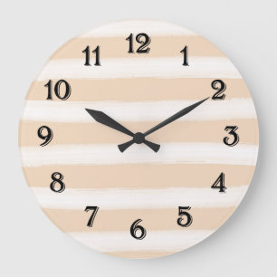 Reloj Redondo Grande Rayas de acuarela de crema y blanco