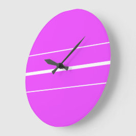 Reloj Redondo Grande Rayas de carreras blancas elegantes rosa tropical 