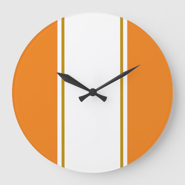 Reloj Redondo Grande Rayas De Carreras Marrón Blanco Brillantes En Un N (Anverso)