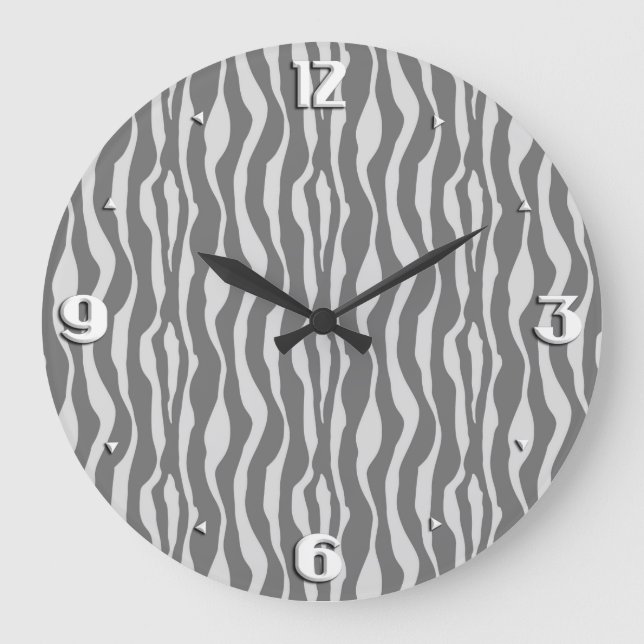 Reloj Redondo Grande Rayas de cebra - Tonos grises (Anverso)