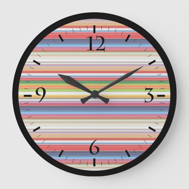 Reloj Redondo Grande Rayas de colores cálidos (Anverso)