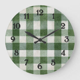 Reloj Redondo Grande Rayas de Cuadros Verdes Crema de País Cálido
