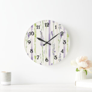 Reloj Redondo Grande Rayas de lavanda Floral  
