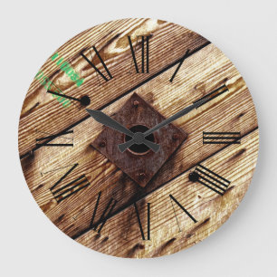 Reloj Redondo Grande Rayas de madera rústica industrial