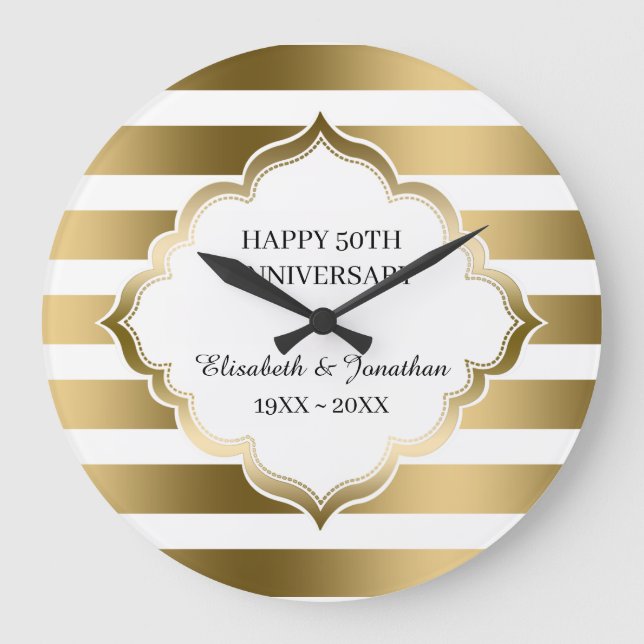 Reloj Redondo Grande Rayas De Oro Y Marco (Anverso)