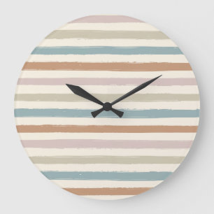 Reloj Redondo Grande Rayas de pincel boho sin costuras tono tierra