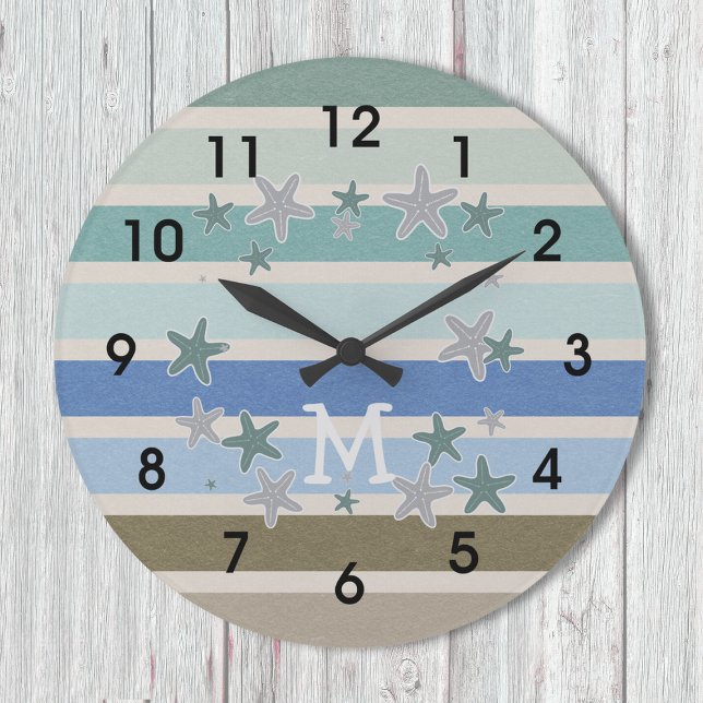 Reloj Redondo Grande Rayas de playa y Starfish (Subido por el creador)