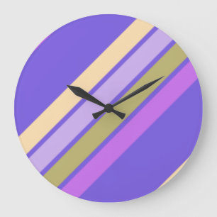 Reloj Redondo Grande Rayas de Verde Amarillo y Tonos de Púrpura