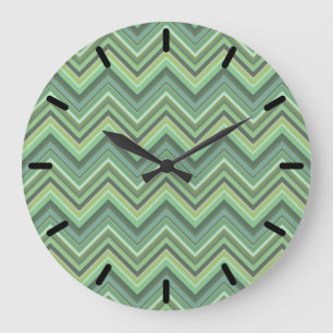 Reloj Redondo Grande Rayas de zigzag verde oliva