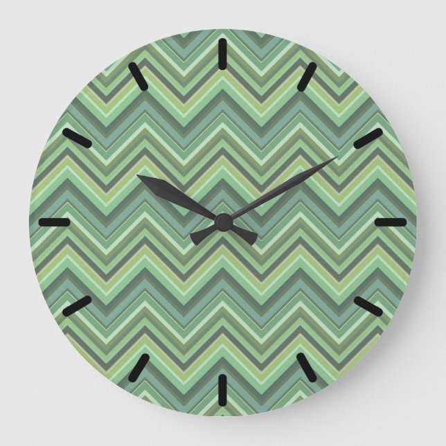 Reloj Redondo Grande Rayas de zigzag verde oliva (Anverso)