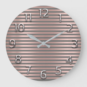 Reloj Redondo Grande Rayas del encanto de Rubor del rosa de los números