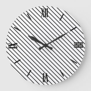 Reloj Redondo Grande Rayas diagonales - blanco y negro