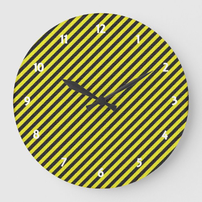 Reloj Redondo Grande Rayas diagonales delgadas en negro y amarillo (Anverso)